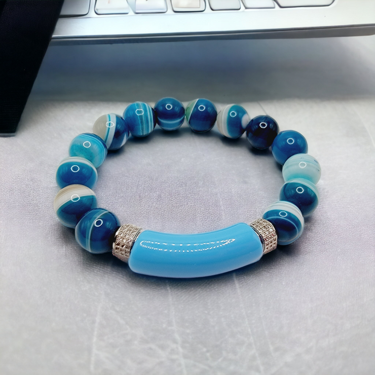 Teal Agate Beaded Bracelet