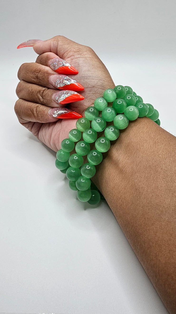 Money Green Cats Eye Beaded Bracelets