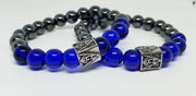 Men's Masonic Blue & Hemetite Designer Beaded Bracelet