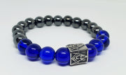 Men's Masonic Blue & Hemetite Designer Beaded Bracelet